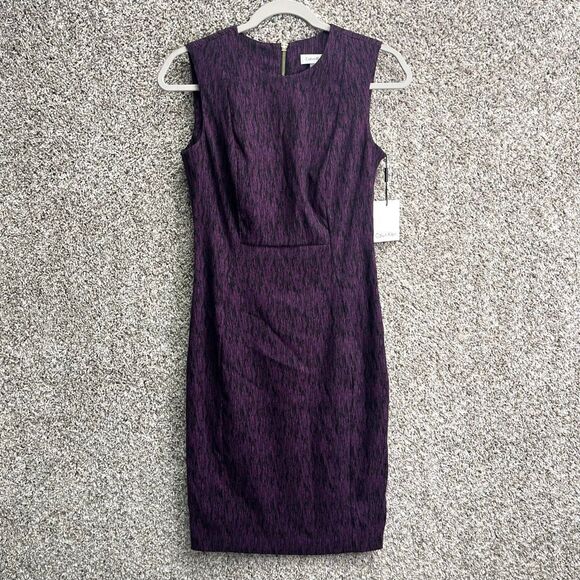 Calvin Klein Dress Women’s 2 Purple Patterned Sleeveless Sheath NWT - Picture 1 of 9